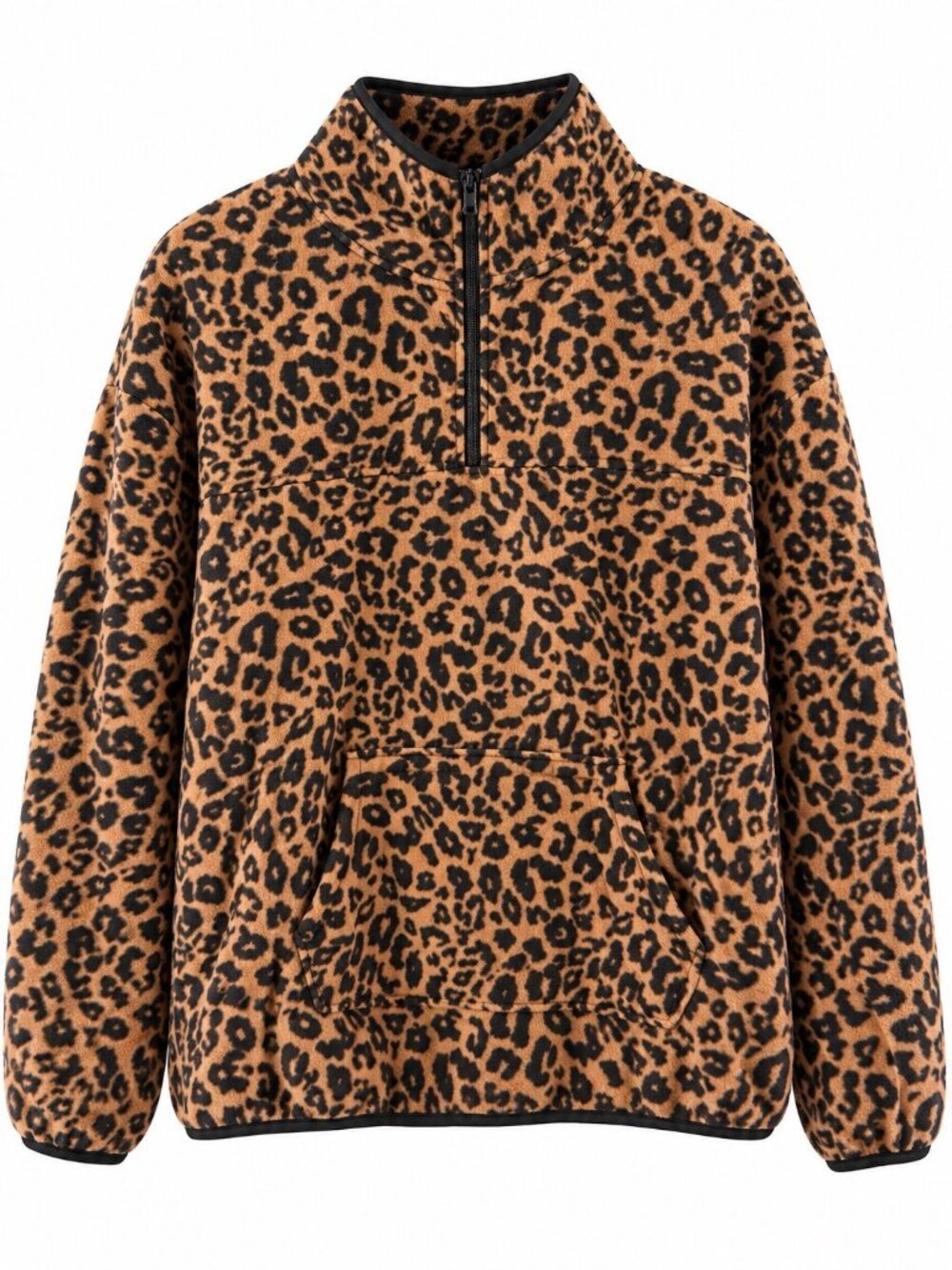 Leopard Print Womens Half-Zip Fleece Pullover Sweatshirt XXL No Boundaries